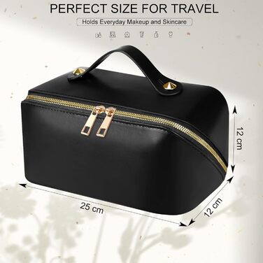 Косметичка для подорожей жіноча, велика містка, з PU шкіри, органайзер для макіяжу, культбагаж, косметичка для аксесуарів у подорожах, чорна гладка