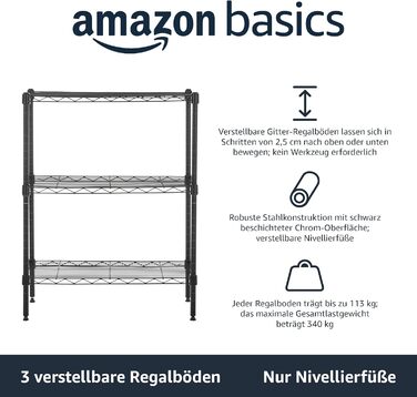 Amazon Basics Narrow Storage Cabinet with 3 Shelves, Adjustable Shelves, and Leveling Feet, Maximum Weight Capacity 340 kg, Black, 34 cm D x 58.9 cm W x 76.2 cm H