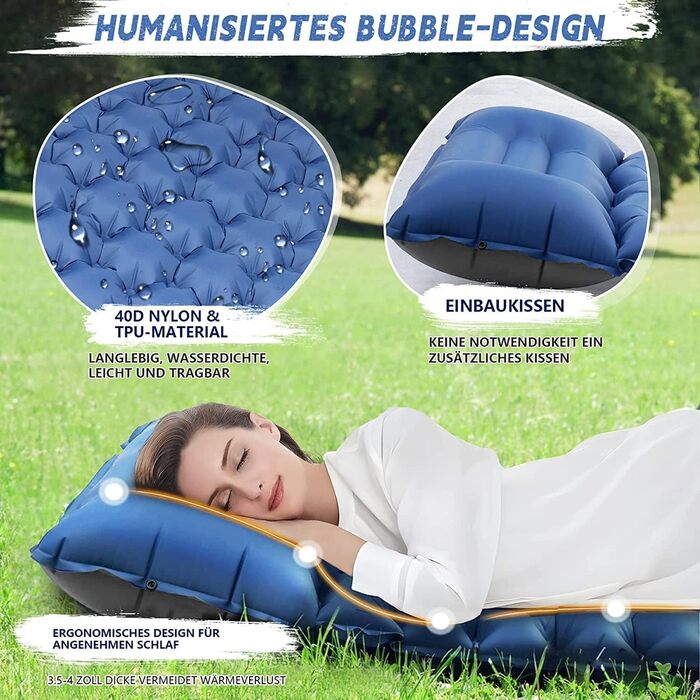 Килимок туристичний самонадувний Ciskotu 8 см з подушкою для кемпінгу, пікніків та подорожей (синьо-сірий)