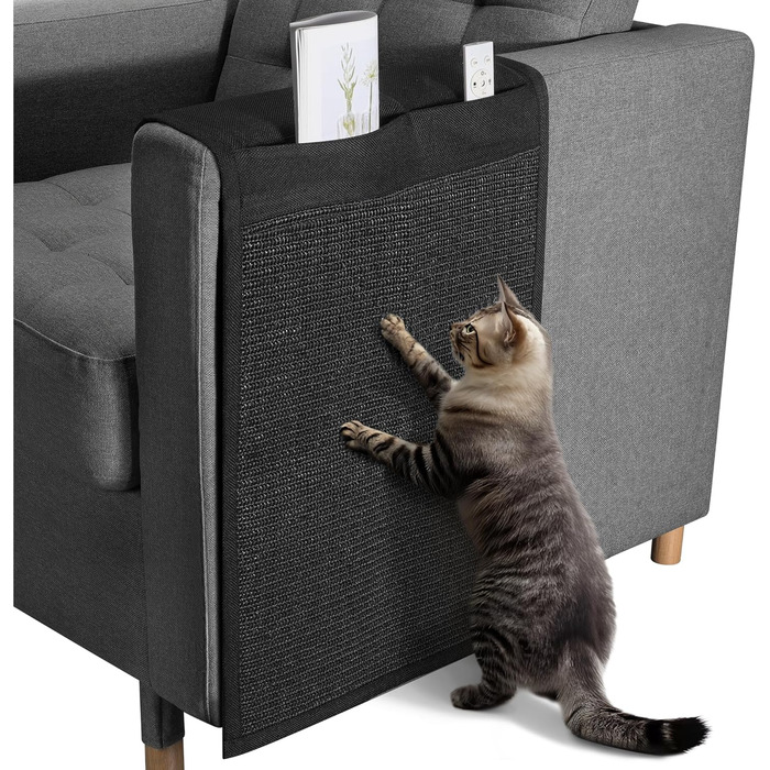 Navaris Cat Scratch Mat Scratch Protection Sofa - with 2 compartments - 128 x 45 cm Sisal Scratch Mat for Cat - Couch Cat Scratch Mat - also for Dogs (Black)