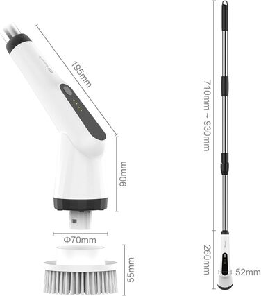 Електрична щітка для прибирання Ibergrif M34104 з 6 насадками, водонепроникна IPX7, з регульованою ручкою для ванної, кухні, підлоги