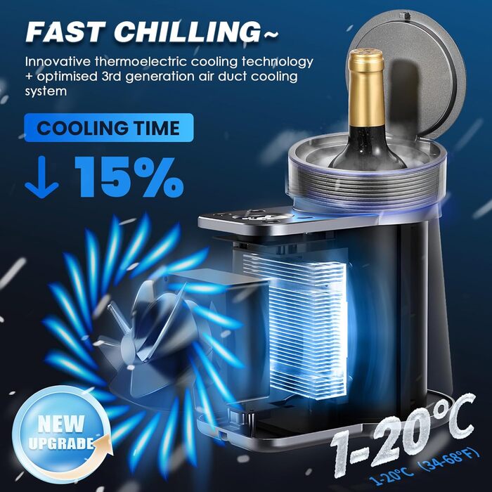 NEWTRY Електричний охолоджувач вина, для 750мл пляшок, з кабелем, для дегустацій при низькій температурі