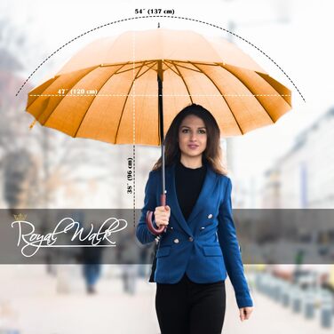 Royal Walk Automatic Travel Golf Umbrella - 54 Inch (140cm) - Windproof, Water-Resistant, 16-Rib, Large Size for 2 People, Wooden Handle, Unisex