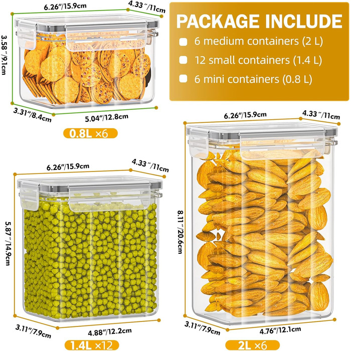 24 герметичні контейнери для зберігання продуктів з кришкою, BPA-free, об'єм 33.6L