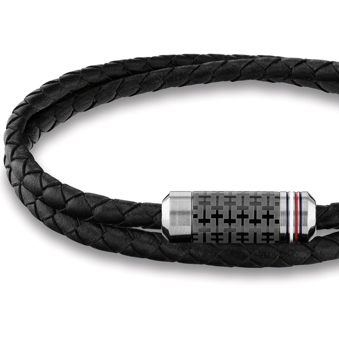 Браслет чоловічий Tommy Hilfiger з чорного плетіного шкіряного ремінця, подвійний - 2790327