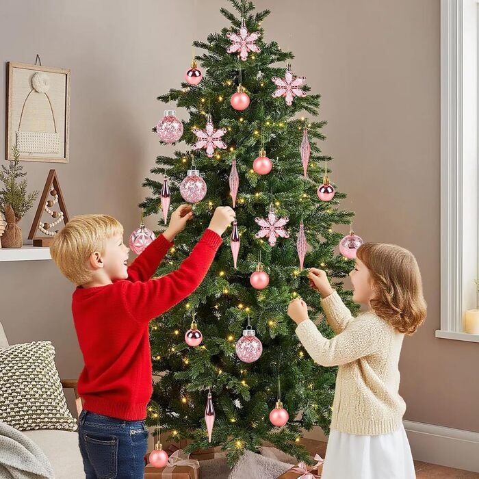 40 шт. прикрас на ялинку: міцні кулі, ялинкові орнаменти, декор для ялинки (Рожевий)