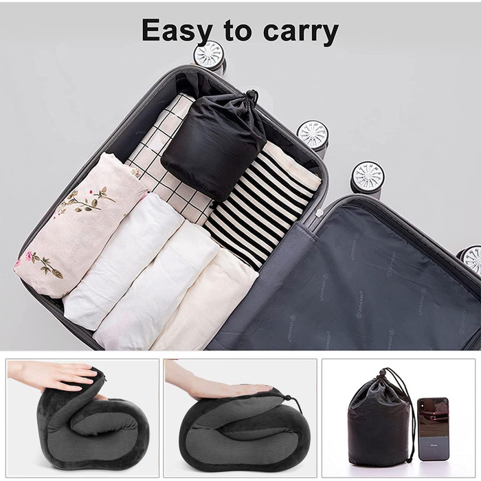 Подушка для шиї у літак, подорожі, автомобіль: Memory Foam, ергономічна, чорна