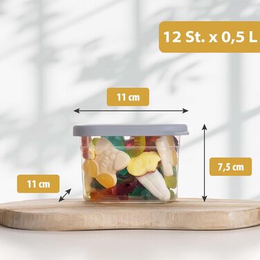 Набір контейнерів для зберігання продуктів [12 шт] Антрацит - Складні, економія місця для кухні, герметичні склянки для борошна, контейнери для їжі, Vorratsbehälter, коробки для зберігання (Білий / Світло-сірий 12x 500 мл)
