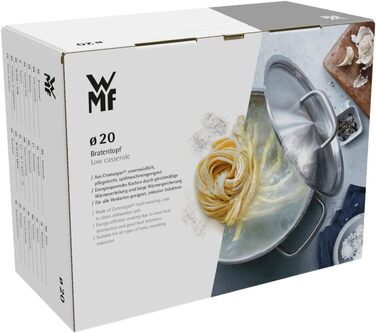 Набір каструль WMF Comfort Line для індукційних плит з кришкою з термоскла, Cromargan нержавіюча сталь, маркування об'єму, стійкий до подряпин, можна складати, без антипригарного покриття. Включає каструлю для тушкування 20 см