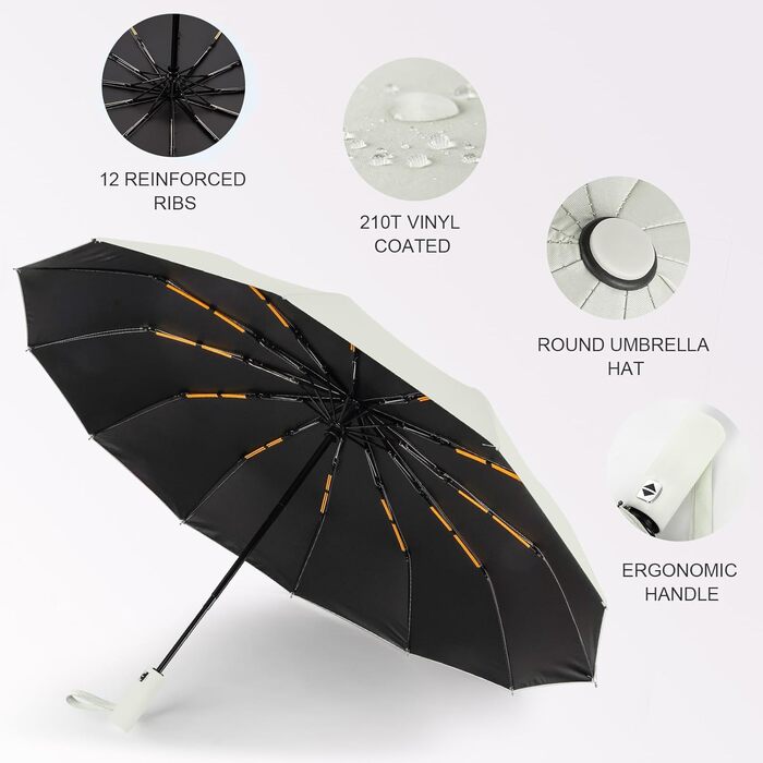 Зонт LAMA Klappschirm: Стійкий до вітру, автоматичний, 105 см, 12 спиць, анти-UV, для гольфу, Bergahornbeige