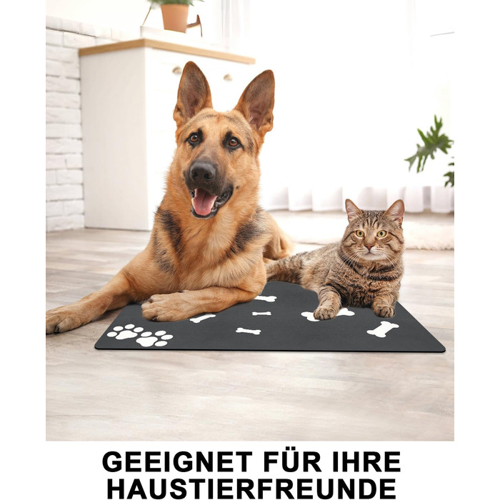 Нековзна килимок під миску для собак та котів, 40x60 см, чорний, швидковисихаючий, легко миється