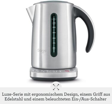Електричний чайник Sage Smart Kettle з нержавіючої сталі - 1,7л, швидке кип'ятіння, 5 режимів, підтримання тепла, 360° обертання