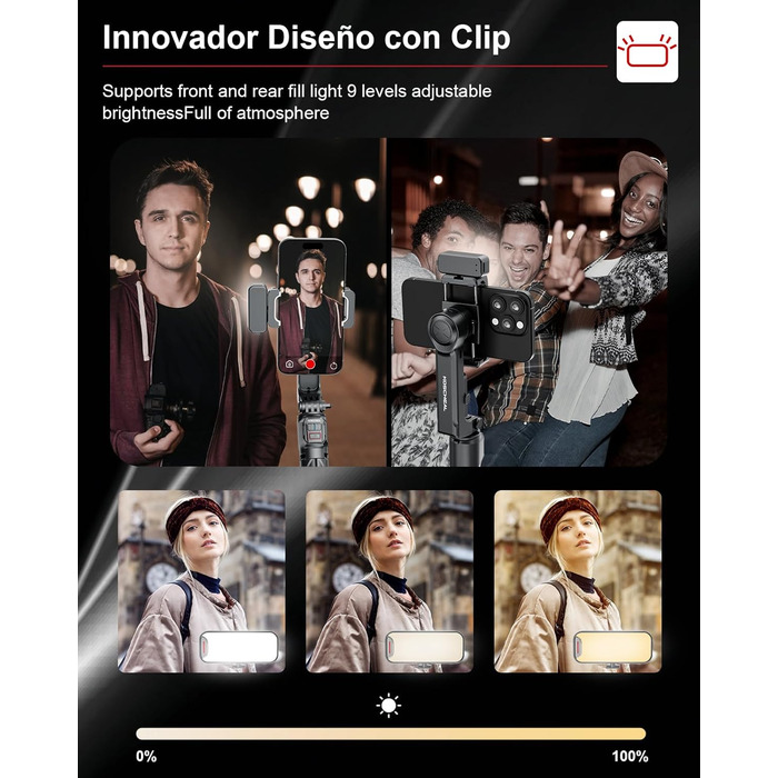 Штатив-стабілізатор KOSCHEAL A10 для смартфонів з підсвічуванням та пультом ДУ, 360° оберт, для iPhone та Android, для зйомки Vlogs та TikTok - Чорний