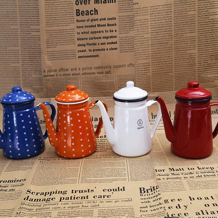 JMAHM Enamel Teakettle Coffee Pot 1L Water Kettle Can Be Used for Coffee, Tea, Milk, Oil, Induction Cooker Gas Stove Universal (Green)