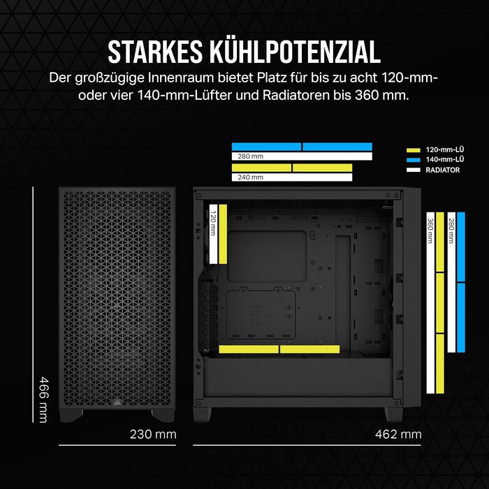 Корпус для ПК CORSAIR 3000D Airflow Mid-Tower з 2 вентиляторами SP120 Elite, підтримка GPU з 4 слотами, чорний