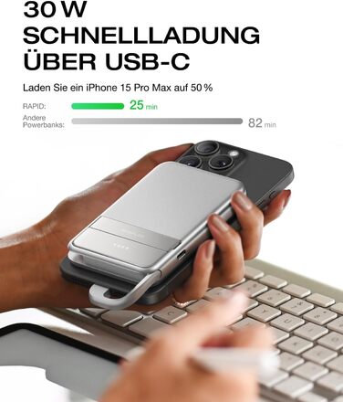 Магнітний павербанк EcoFlow Qi2 MagSafe 5000mAh 30W з USB-C кабелем для iPhone 17/16/15/14/13/12, сріблястий