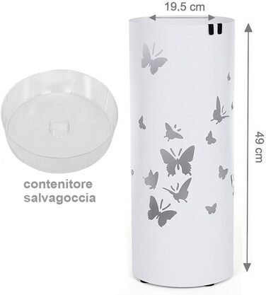 Bakaji Metal Umbrella Stand with Water Tray and Hooks - White, for Rain and Walking Sticks