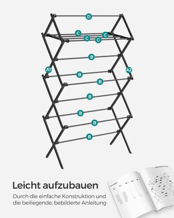 Стійка для сушіння білизни SONGMICS LLR770B01, складна, сталева, 37x75x135 см, для дому та вулиці