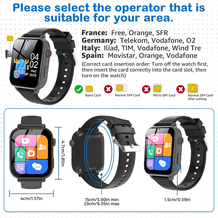 Смарт-годинник Kinder: GPS, Wi-Fi, SOS, дзвінки, ігри, для дітей 4-12 років, чорний