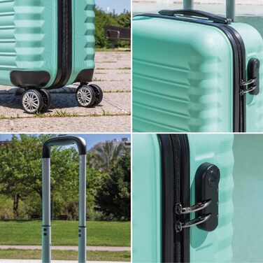 Набір валіз NUMADA 3 шт. (кабіна, середня) з культовою сумкою, м'ятно-зелений, ABS, міцний, з коліщатами та замком