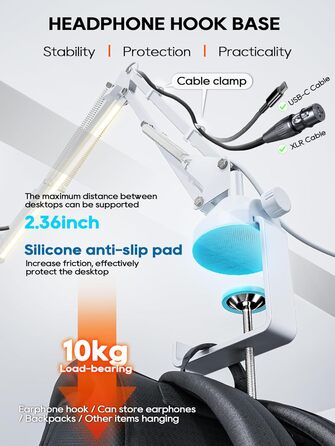 Кріплення для мікрофона на настільному кріпленні, 40 см, професійний мікрофонний тримач, сумісний з HyperX QuadCast, Blue Yeti, 360° обертання, адаптер 3/8' - 5/8'