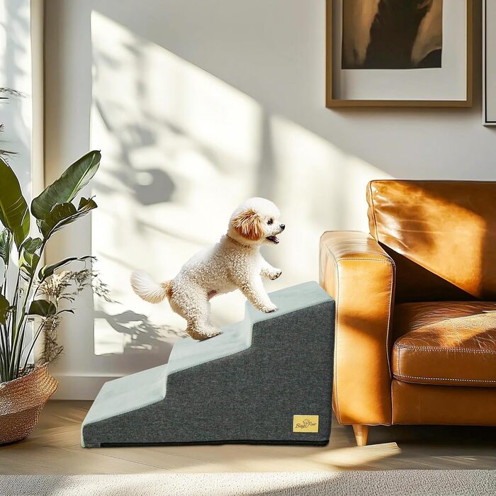 Сходинки для собак BingoPaw: 3 сходинки, 40 см, знімний чохол, протиковзкий, для маленьких собак, котів, до дивану/ліжка, 39x65x40 см