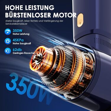 Бездротовий акумуляторний пилосос Vortisys - ручний, 350W, 45KPa, 55 хв роботи, 5-в-1 фільтрація, щітка проти ковтунів, для твердих поверхонь, килимів, шерсті тварин, темно-синій