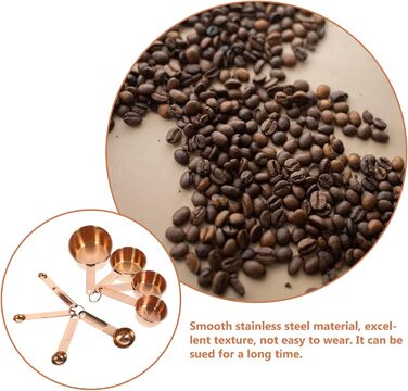4-Piece Measuring Spoon and Cup Set - Measuring Spoon Sets, Tea Measuring Cups, Dry Measuring Cups, Basic Coffee Bean Scoops, Measuring Spoons and Cups, Stainless Steel, Rose Gold