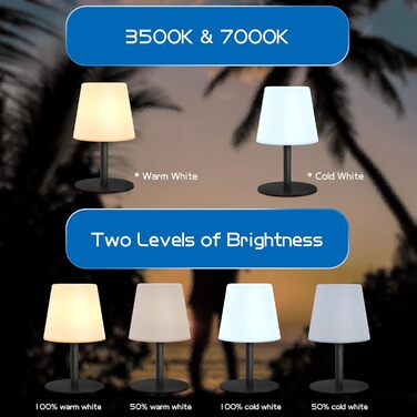 Акумуляторний LED настільний світильник Malux з димером, теплий/холодний білий (3000K/7500K), водонепроникний IP44 для дому та саду