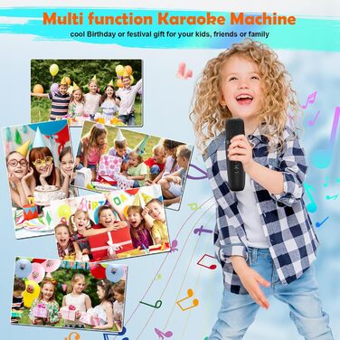 Дитяча караоке-машина з 2 мікрофонами, Bluetooth, світлові ефекти, для дівчаток та хлопчиків 3-12 років