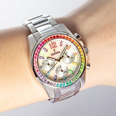 Жіночий кварцовий годинник Festina Boyfriend Chronograph F20606/2, сталь 316L, сріблястий, водонепроникність 10 ATM