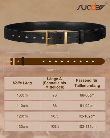 Жіночий шкіряний ремінь SUOSDEY вінтажний, для джинсів, штанів та суконь, з пряжкою золотого/срібного кольору, ширина 3.3 см (Чорний, під талію 68-80 см)