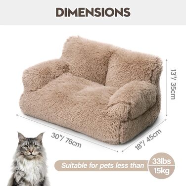 MEWOOFUN Stylish Cat Bed Cat Sofa Fluffy - 76x45cm Large Cat Bed Plush Cat Couch for Small Dogs and Cats Removable and Washable (brown)