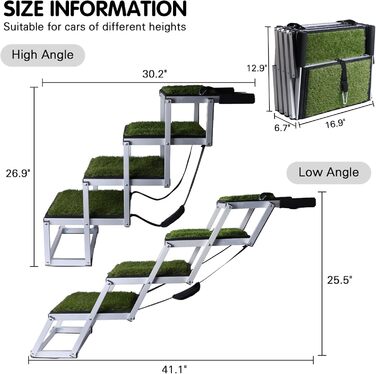 Східці для собак у машину DGSL: широкі, 4 сходинки, для вантажівок, SUV, з антиковзким покриттям
