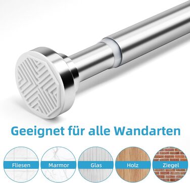 Штанга для душу без свердління з нержавіючої сталі, телескопічна, регульована, 70-195 см, для ванної кімнати, вікна, шафи, срібна