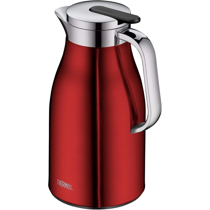 Термос Thermoskanne Century, нержавіюча сталь, 1 л, скляний вкладиш, клапан для наливання однією рукою, 4046.248.100. Зберігає тепло до 12 годин, ідеальний для кави та чаю, на 8 чашок, колір: журавлина