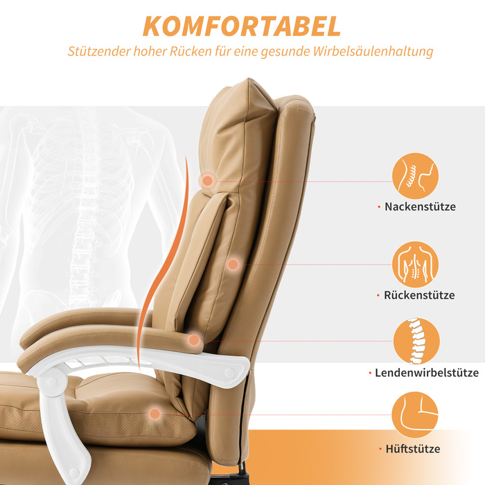 HOMCOM Ergonomic Office Chair with Lumbar Support, Foldable Armrests, and Footrest - Light Brown