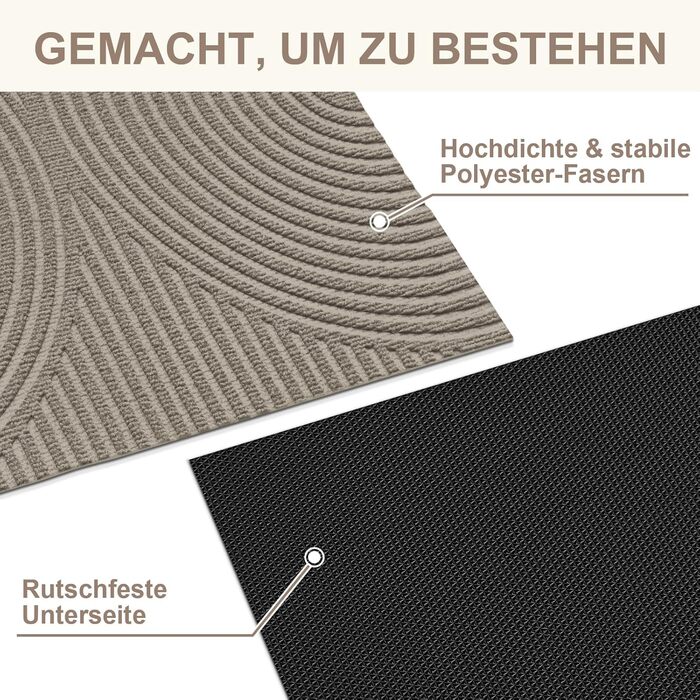 Килимок примічний та вуличний FEOMOS 80x120 см, протиковзний вологопоглинаючий килим для вхідних дверей, коридору, балкона та кухні, бежевий, придатний для прання