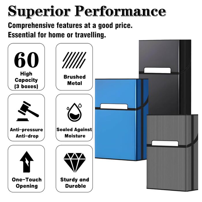 Металеве тютюнопакувальник DxxD на 20 сигарет з магнітним замком (алюміній, чорний, сірий, блакитний)
