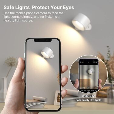 LED настінне освітлення Mexllex: 2 шт., USB-зарядка, 3 кольори, 3 режими яскравості, 360° поворот, сенсорне керування, бездротове, білий