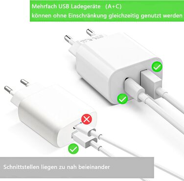 Зарядний пристрій USB-C 25W з адаптером USB [2 в 1] (2 шт.) для iPhone/iPad/навушників/телефону. Мережевий адаптер, багатофункціональний зарядний пристрій, підтримка PD 3.0, швидка зарядка, білий. Без кабелю.