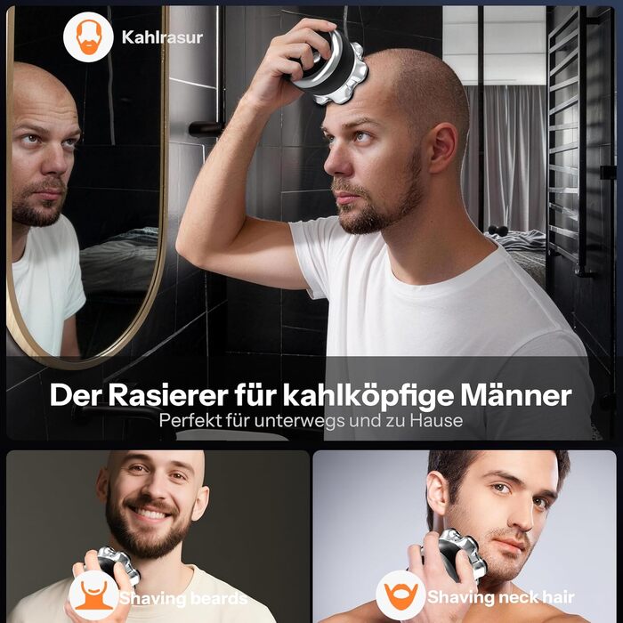 Машинка для гоління голови Yeerain 7D з плаваючими головками, 2 швидкості, акумуляторна, чорна