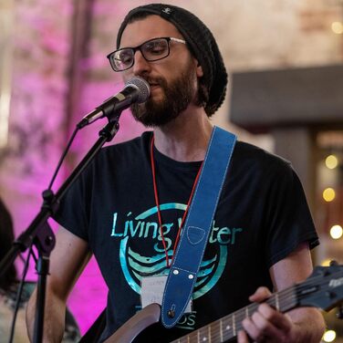 Гітарний ремінь Nefelibata з повного нубуку, 2' з кишенею для медіатора, для бас-, електро- та акустичної гітари, з медіаторами, кнопками та застібками (Star Black) (B#-haze Blue)