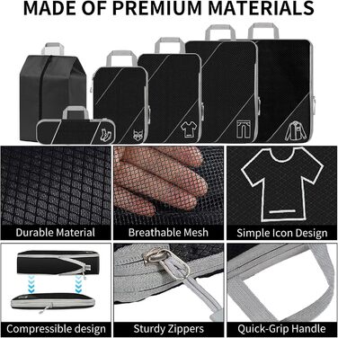 Органайзер для валізи, набір 6 шт. (Compression Packing Cubes), чорний