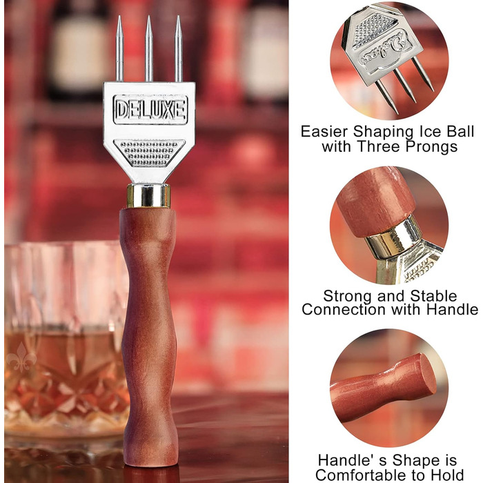 Ice Pick - Stainless Steel Ice Pick with Wooden Handle, Durable Carving Tool 3 Spikes 7'' - ICPK0003