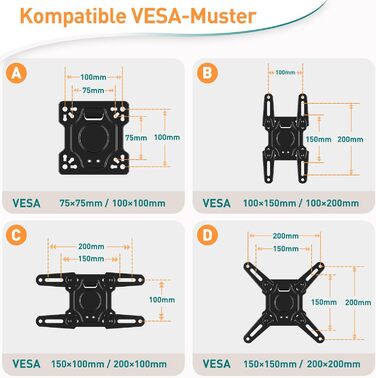 Кріплення для телевізора ELIVED RV TV - для кемпінгу, автодому, вантажівки. Підходить для телевізорів 13-43 дюймів, VESA до 200x200 мм, до 15 кг. Регульоване кріплення.