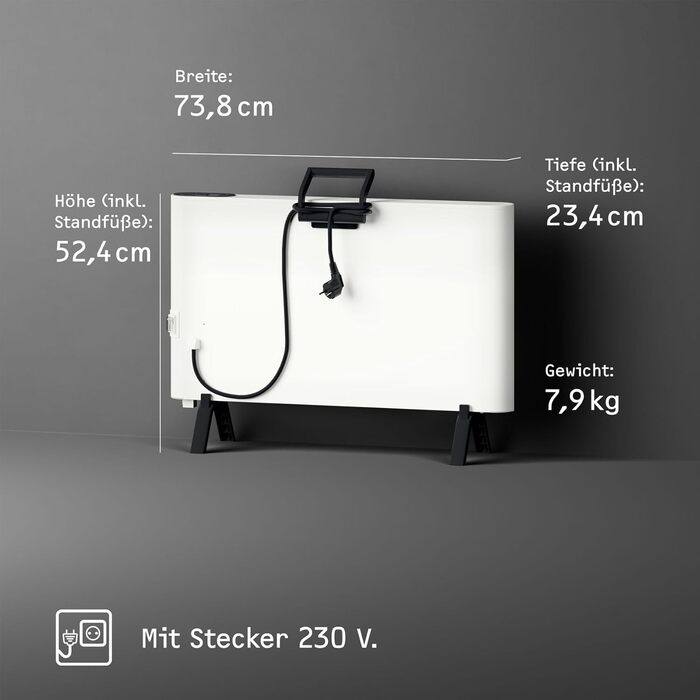 Електричний конвекторний обігрівач Stiebel Eltron 2 kW, для площі 25 м², з регулюванням, на роликах, TÜV-сертифікований, енергозберігаючий, 204450