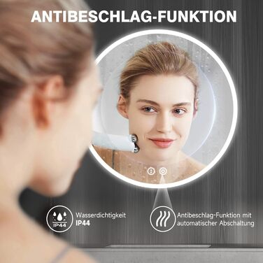 Круглий дзеркало для ванної кімнати YOLEO з підсвічуванням, 60 см, сенсорне керування, захисне скло, 3 кольори світла, регулювання яскравості, 60x60 см