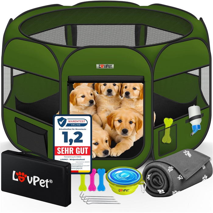 LOVPET® Foldable Pet Playpen - Indoor/Outdoor Dog & Cat Enclosure with Bowl & Fleece Blanket - Oxford Fabric Pop-Up System