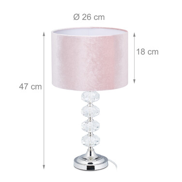 Relaxdays Table Lamp, Crystal and Velvet in Pink